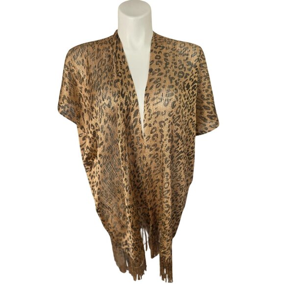 Kendall James Gold Metallic Leopard Fringe Shawl Womens OS Evening CoverUp NWT - Picture 2 of 10
